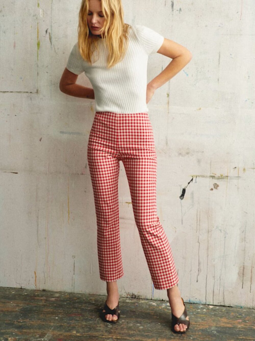 NWT Sezane Ciara Trousers Gingham Red Ecru size 38 / US 6